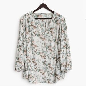 Eventide White Floral Smocked Shoulder Tunic Blouse See Meas